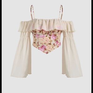 CIDER FLORAL BELL SLEEVE CORSET BLOUSE Cottagecore Size Small 💚